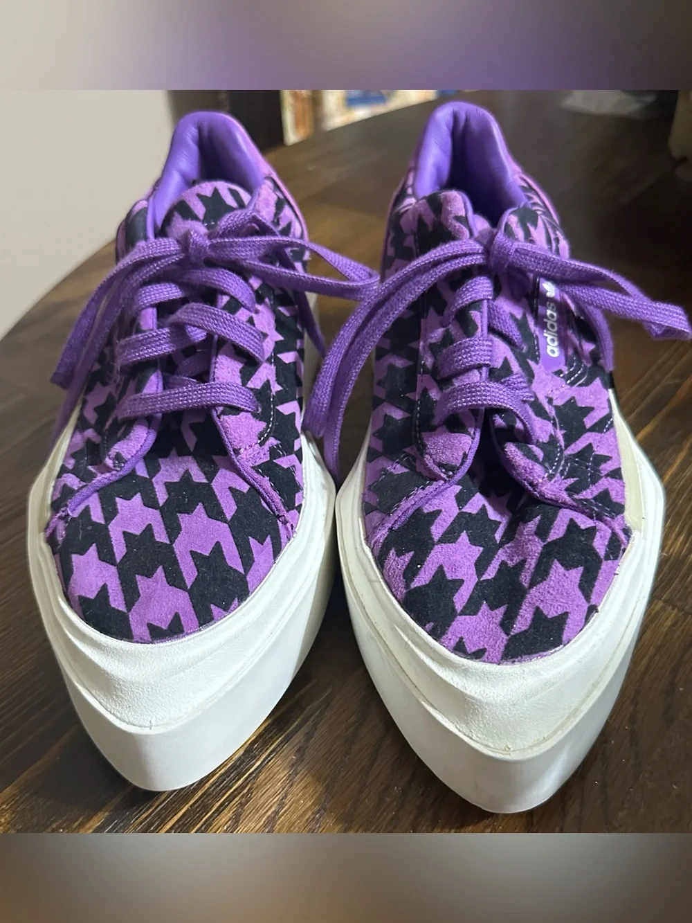 adidas Hypersleek Purple and Black Houndstooth Platform Sneakers
